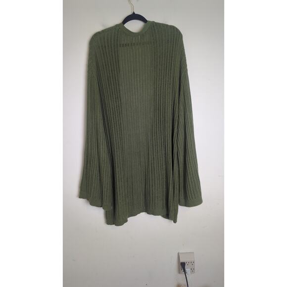 Autumn Green Long Line Slouchy Cardigan Ladder Knit Wide Sleeves Women's L - Picture 8 of 8